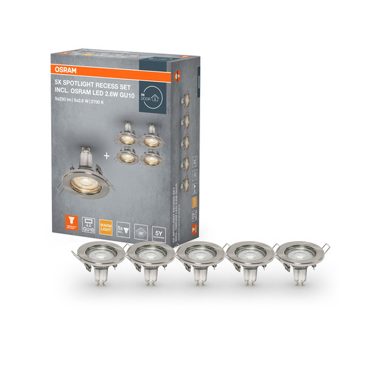OSRAM LED Spotleuchte LED SPOT SET RECESS GU10 5x2.6W GU10 Brushed Nickel Warm weiß 4099854482762
