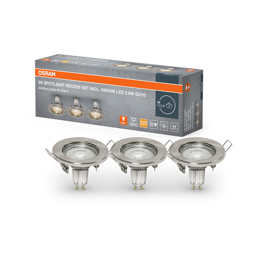 OSRAM LED Spotleuchte LED SPOT SET RECESS GU10 3x2.6W GU10 Brushed Nickel Warm weiß 4099854482786