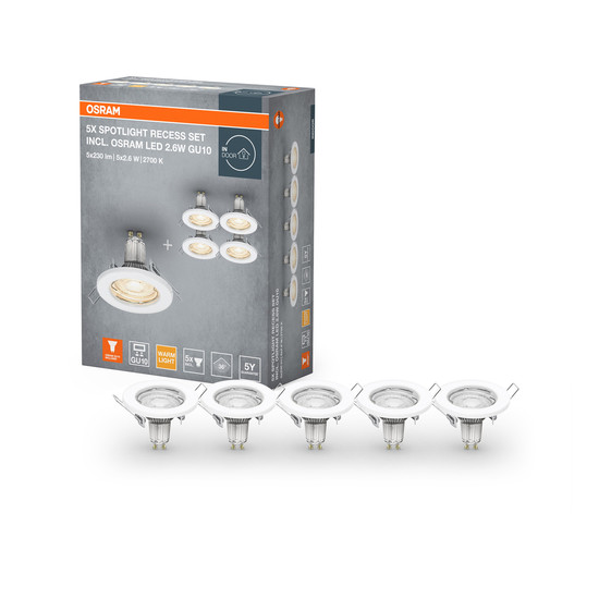 OSRAM LED Spotleuchte LED SPOT SET RECESS GU10 5x2.6W GU10 White Warm weiß 4099854482939