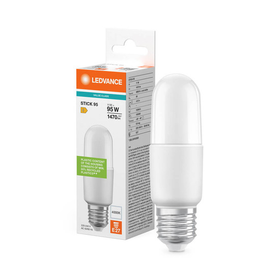 LEDVANCE LED Lampe Stabform E27 Stick matt 11W 1470lm Neutralweiss 4000K wie 95W 4099854483851
