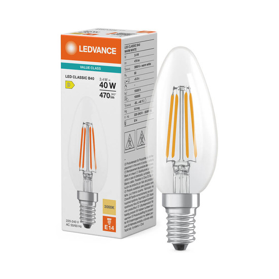 LEDVANCE LED Kerze E14 Classic Filament V B40 4W 470lm Warmweiss 3000K wie 40W 4099854484131