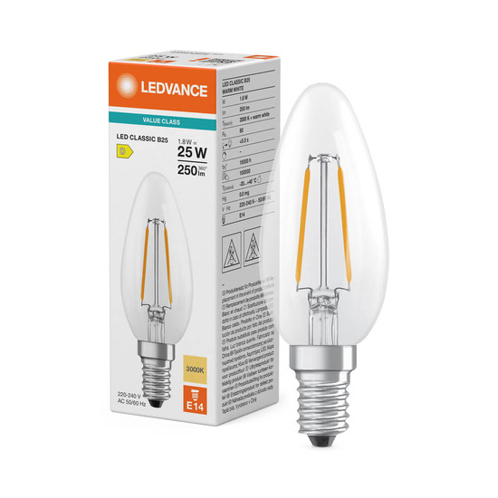 LEDVANCE LED Kerze E14 Classic Filament V B25 2.5W 250lm Warmweiss 3000K wie 25W 4099854484179