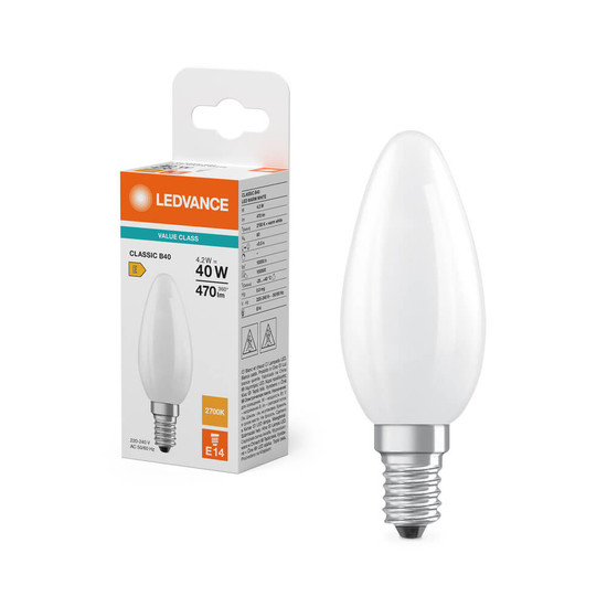 LEDVANCE LED Kerze E14 Classic Filament V matt B40 4.2W 470lm Warmweiss 2700K wie 40W 4099854484254