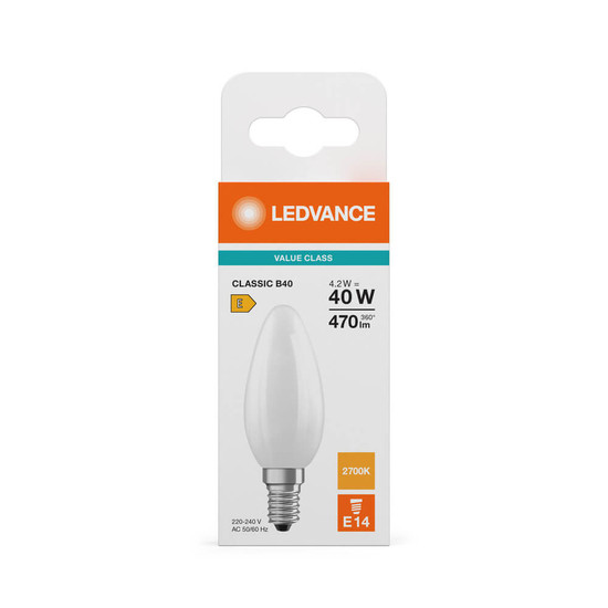 LEDVANCE LED Kerze E14 Classic Filament V matt B40 4.2W 470lm Warmweiss 2700K wie 40W 4099854484254