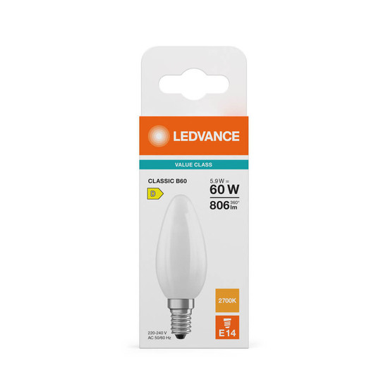 LEDVANCE LED Kerze E14 Classic Filament V matt B60 5.9W 806lm Warmweiss 2700K wie 60W 4099854484292