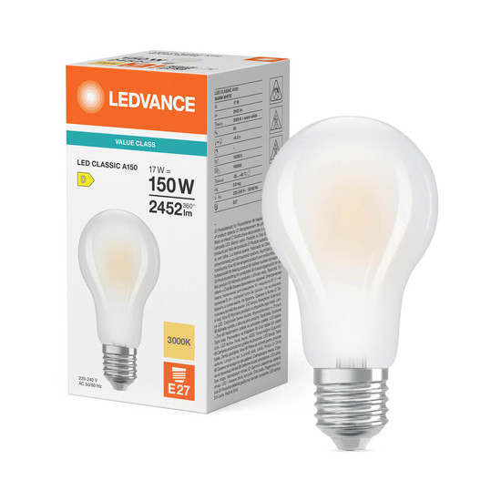 LEDVANCE LED Lampe E27 Classic Filament V matt A150 17W 2452lm Warmweiss 3000K wie 150W 4099854484438