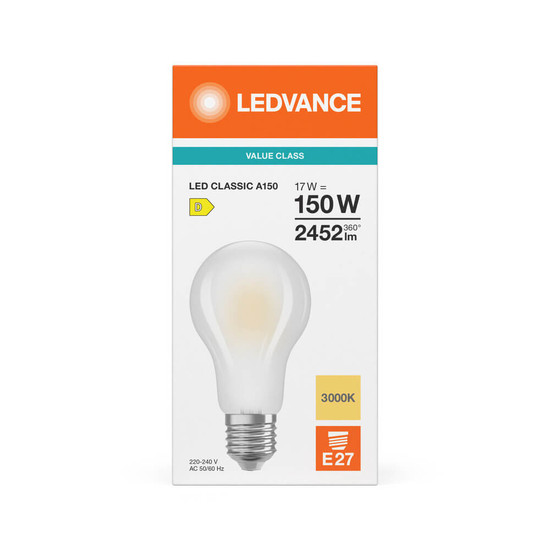 LEDVANCE LED Lampe E27 Classic Filament V matt A150 17W 2452lm Warmweiss 3000K wie 150W 4099854484438