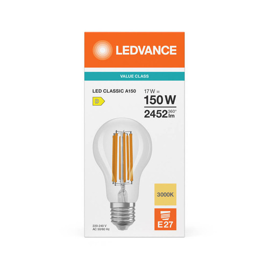 LEDVANCE LED Lampe E27 Classic Filament V A150 17W 2452lm Warmweiss 3000K wie 150W 4099854484452