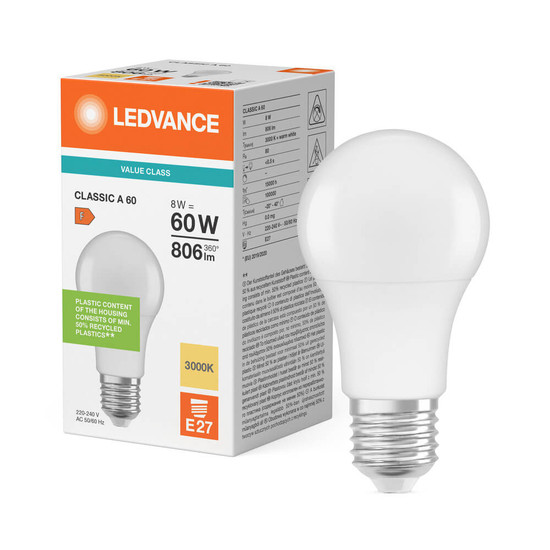 LEDVANCE LED Lampe E27 Classic P matt A60 8W 806lm Warmweiss 3000K wie 60W 4099854485534