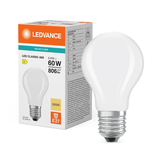 LEDVANCE LED Lampe E27 Classic Filament V matt A60 7W 806lm Warmweiss 3000K wie 60W 4099854485855