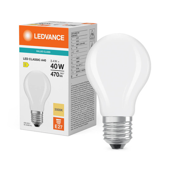 LEDVANCE LED Lampe E27 Classic Filament V matt A40 4.2W 470lm Warmweiss 3000K wie 40W 4099854485879