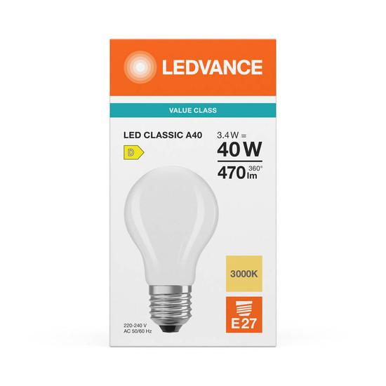 LEDVANCE LED Lampe E27 Classic Filament V matt A40 4.2W 470lm Warmweiss 3000K wie 40W 4099854485879