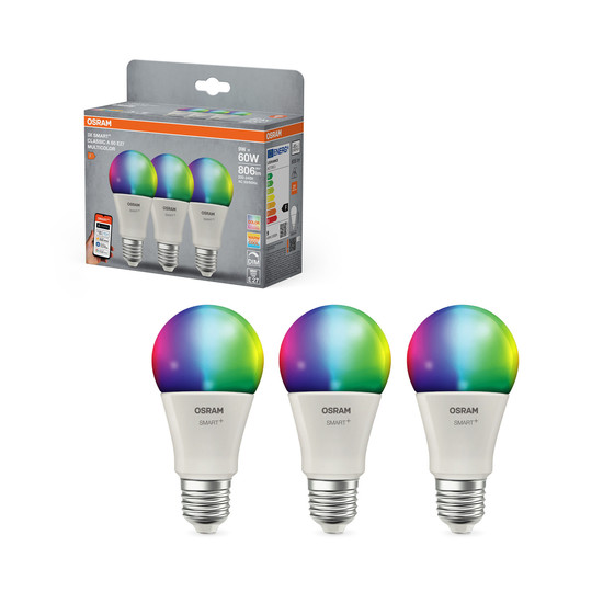 OSRAM LED Leuchtmittel SMART+ MATTER CLASSIC shapes Multicolor  9W 827...865 Multicolor E27 TRIPLE PACK Dimmbar RGBTW 4099854529801