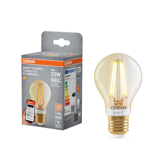 OSRAM LED Leuchtmittel SMART+ MATTER Filament CLASSIC shapes 6W 824 Filament GOLD DIM E27 Dimmbar Warm weiß 4099854529948