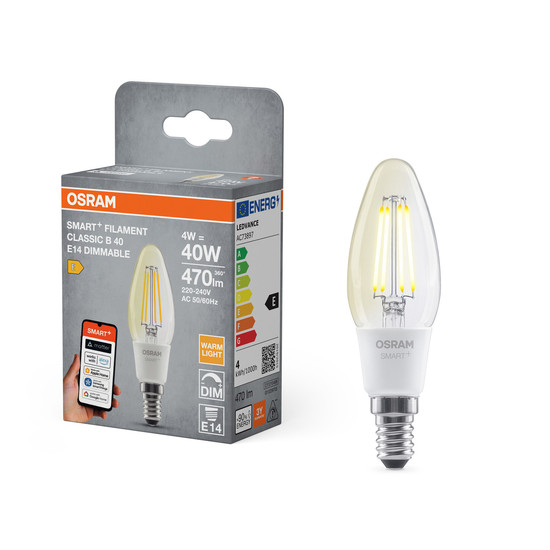 OSRAM LED Leuchtmittel SMART+ MATTER Filament CLASSIC shapes 4W 827 Filament DIM E14 Dimmbar Warm weiß 4099854530067