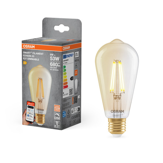 OSRAM LED Leuchtmittel SMART+ MATTER Filament CLASSIC shapes 6W 824 Filament GOLD DIM E27 Dimmbar Warm weiß 4099854530104