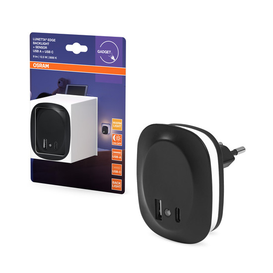 OSRAM LED Nachtlicht Lunetta Edge USB A&C 830 USB A C Black Warm weiß 4099854532078