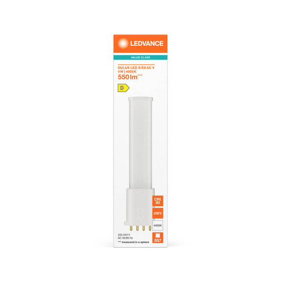 LEDVANCE LED Lampe 2G7 Dulux S/E9 AC Mains Value matt 4W 550lm Neutralweiss 4000K wie 9W nur für direkt 230V 4099854669712