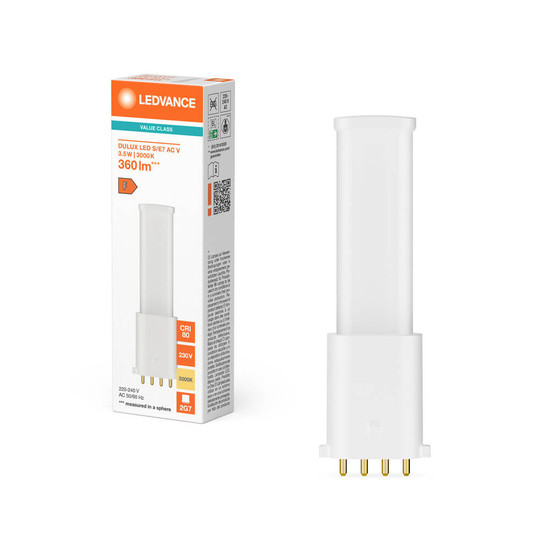 LEDVANCE LED Lampe 2G7 Dulux S/E7 AC Mains Value matt 3.5W 360lm Warmweiss 3000K wie 7W nur für direkt 230V 4099854669811