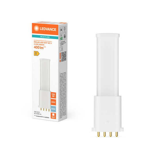 LEDVANCE LED Lampe 2G7 Dulux S/E7 AC Mains Value matt 3.5W 400lm Tageslichtweiss 6500K wie 7W nur für direkt 230V 4099854669859