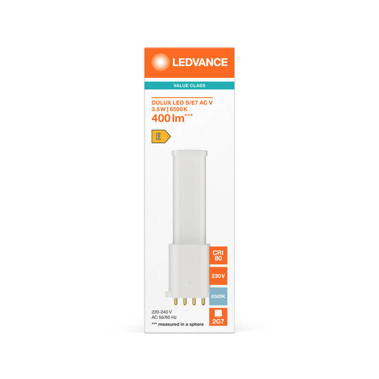 LEDVANCE LED Lampe 2G7 Dulux S/E7 AC Mains Value matt 3.5W 400lm Tageslichtweiss 6500K wie 7W nur für direkt 230V 4099854669859