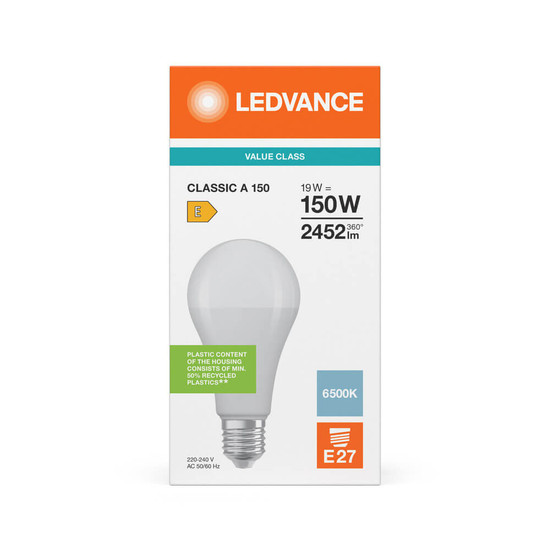 LEDVANCE LED Lampe E27 Star Classic matt A150 19W 2452lm Tageslichtweiss 6500K wie 150W 4099854772924