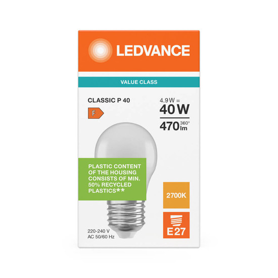 LEDVANCE LED Lampe E27 Classic V matt P40 4.9W 470lm Warmweiss 2700K wie 40W 4099854772948
