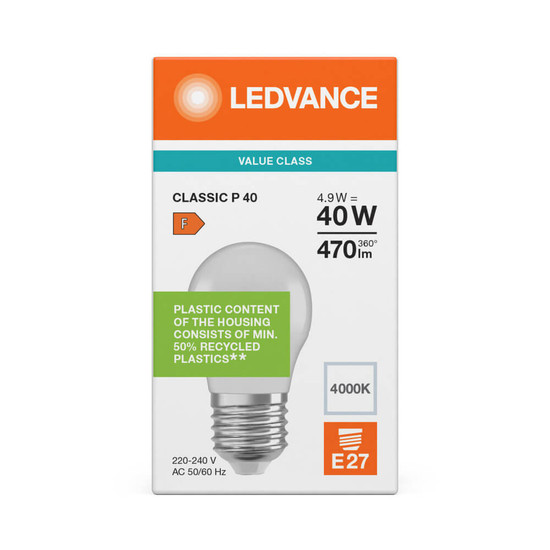 LEDVANCE LED Lampe E27 Classic V matt P40 4.9W 470lm Neutralweiss 4000K wie 40W 4099854772962