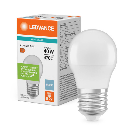 LEDVANCE LED Lampe E27 Classic V matt P40 4.9W 470lm Tageslichtweiss 6500K wie 40W 4099854773006