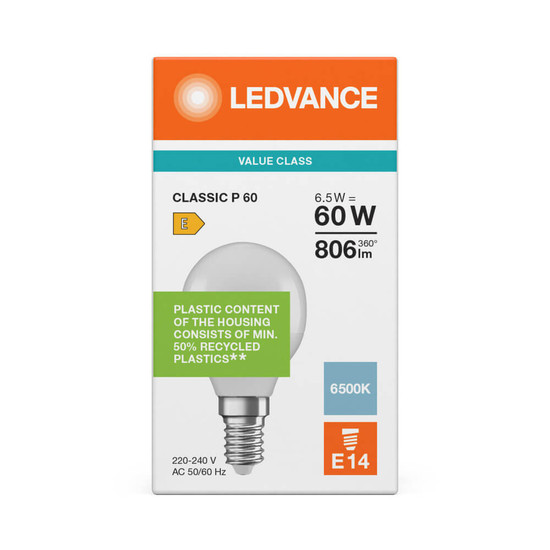 LEDVANCE LED Lampe E14 Classic V matt P60 6.5W 806lm Tageslichtweiss 6500K wie 60W 4099854773044