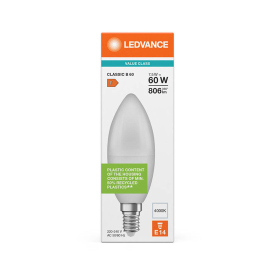 LEDVANCE LED Kerze E14 Classic V matt P60 7.5W 806lm Neutralweiss 4000K wie 60W 4099854774300