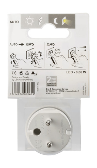 Legrand dimmbares LED-Steckdosen-Nachtlicht mit integriertem Dämmerungssensor, schaltet Lampe bei Dunkelheit automatisch ein, 050676