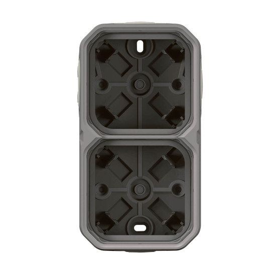 Legrand PLEXO New Feuchtraum Aufputzdose 2-fach, Aufputzgehäuse, 3 Membranen, 1 Kabelzugang, horizontal und vertikal grau, 069672L