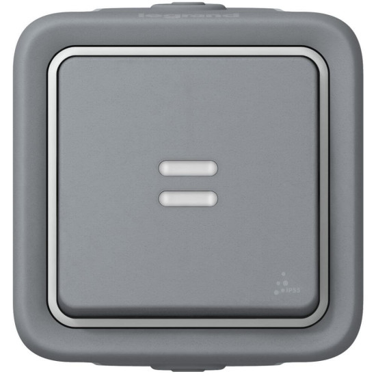 Legrand Plexo55 Wippschalter Aus-/ Wechsel Kontroll beleuchtet Feuchtraum Aufputz grau 069713