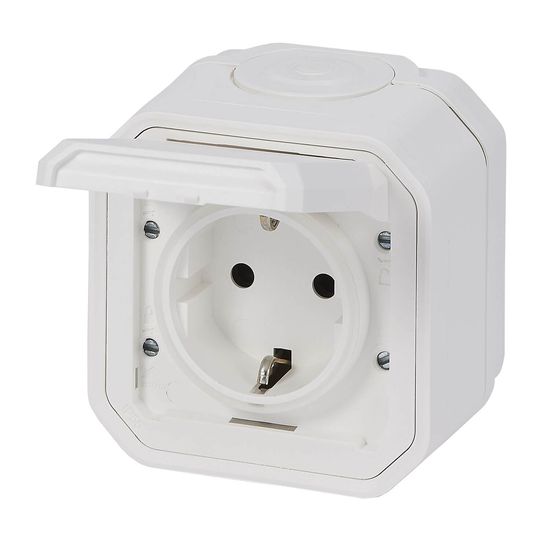Legrand PLEXO New Feuchtraum-Aufputz-Steckdose, inklusive Klappdeckel, Berührungsschutz, Steckklemmen, 16A, IP44 IK07 Weiß, 069770L