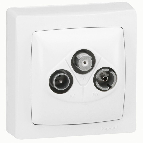 Legrand OTEO 3-Loch-TV-Enddose für TV-, Radio-, SAT-Receiver, Multimediadose 086042