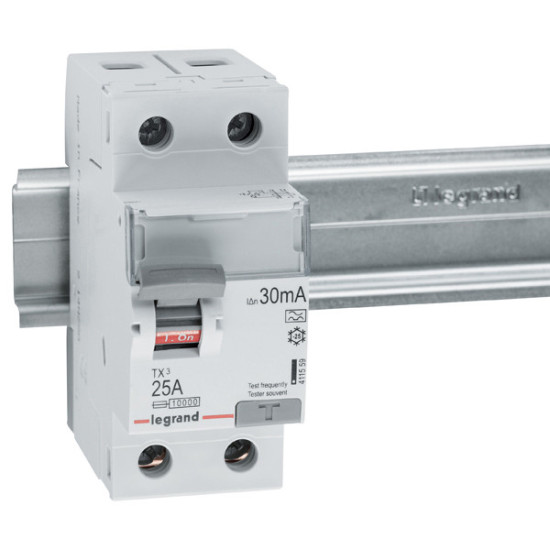 Legrand TX3 Fehlerstromschutzschalter 25A, 2-polig, 30mA, Typ A, 230VAC, 2 Teilungseinheiten, 411559