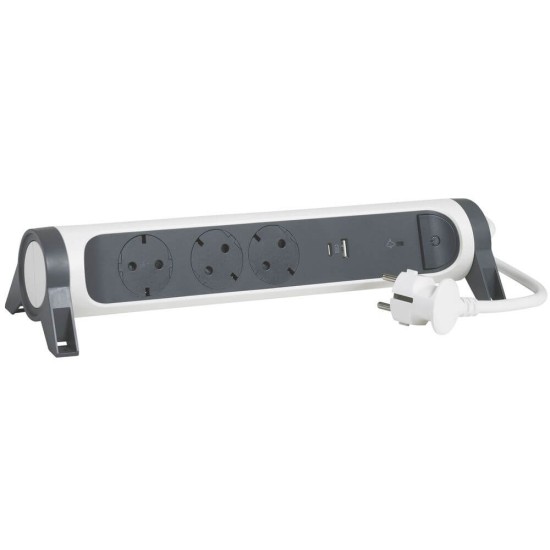 Legrand Steckdosenleiste drehbar 3x Steckdose, USB-A, USB-C, SPD, 1,5m Kabel weiss-schwarz 694508