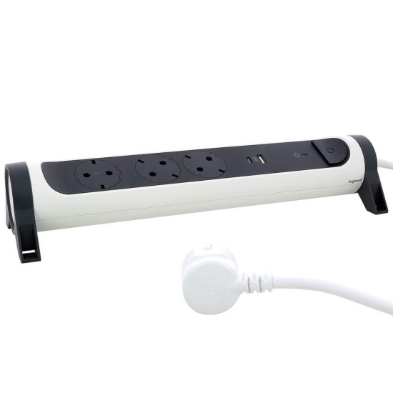 Legrand Steckdosenleiste drehbar 3x Steckdose, USB-A, USB-C, SPD, 1,5m Kabel weiss-schwarz 694508