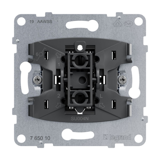 Legrand SEANO Wechselschalter-Einsatz mit N-Klemme, Steckklemmen, Beleuchtung- Kontrollfunktion nachrüstbar 10AX, 765010