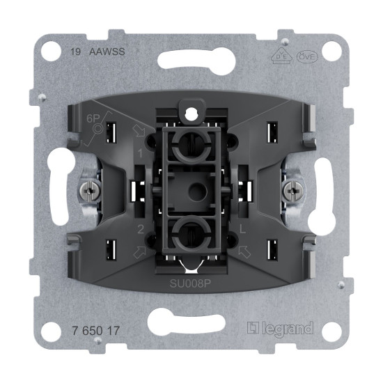Legrand SEANO Taster-Einsatz mit Wechselkontakt und N-Klemme, Steckklemmen, Beleuchtung- Kontrollfunktion nachrüstbar 10AX, 765017