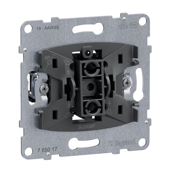 Legrand SEANO Taster-Einsatz mit Wechselkontakt und N-Klemme, Steckklemmen, Beleuchtung- Kontrollfunktion nachrüstbar 10AX, 765017