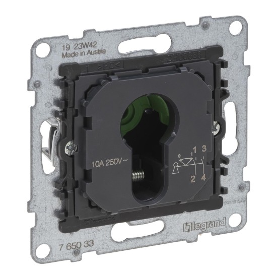 Legrand SEANO Schlüsselschalter-Einsatz 0-1 für DIN-Halbzylinder, Schraubklemmen, 2 Positionen 0-1, 2-polig, 10 A, 230V, 765033