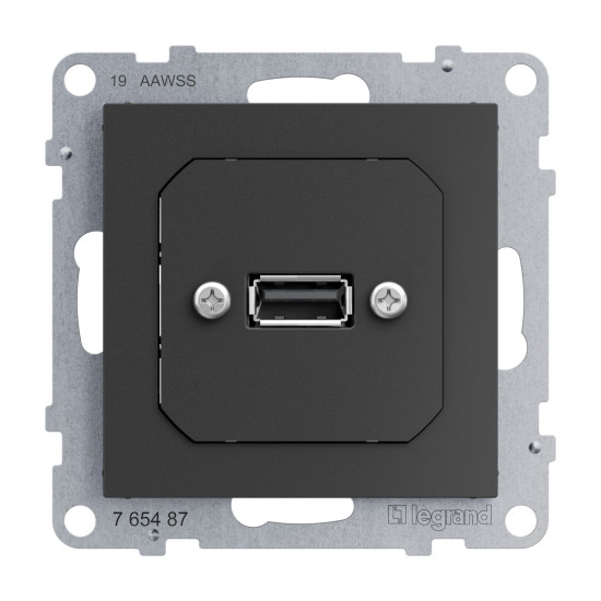 Legrand SEANO USB-Datendose mit Kabel, Einsatz inklusive Abdeckung, USB 3.0, Kabellänge: 15cm, Anthrazit, 765487