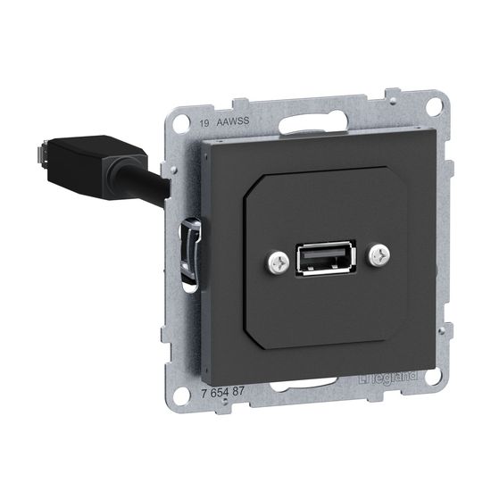 Legrand SEANO USB-Datendose mit Kabel, Einsatz inklusive Abdeckung, USB 3.0, Kabellänge: 15cm, Anthrazit, 765487