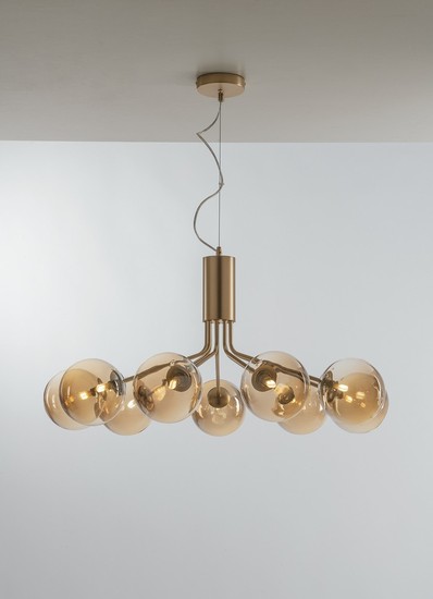 LUCE Design Honey Pendelleuchte 9fach G9 Champagne, Messing