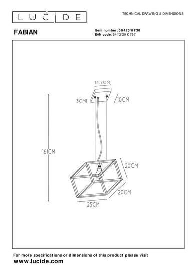 Lucide FABIAN Pendelleuchte E27 Schwarz 00425/01/30