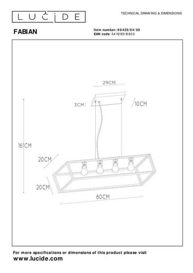 Lucide FABIAN Pendelleuchte 4x E27 Schwarz 00425/04/30