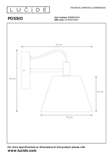 Lucide POSSIO Wandleuchte E14 Taupe, Holz 03213/01/41