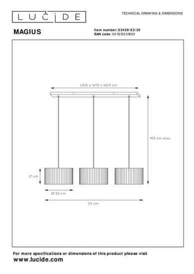 Lucide MAGIUS Pendelleuchte 3x E27 Helles Holz, Schwarz 03429/03/30